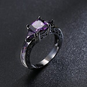 SUKKCCNO Vintage Amethyst Cubic Zirconia Rings Gothic Purple Crystal Square Cut Black Rings Wedding Band Anniversary Mother's Day Holiday Gift Jewelry (Size-8)