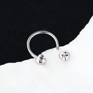 Jewseen Heart Septum Rings Love You Septum Jewelry 16G Septum Piercing Helix Piercing Jewelry Horseshoe Earrings Daith Earrings Tragus Earring Hoop Earring Cartilage Earring for Women Men