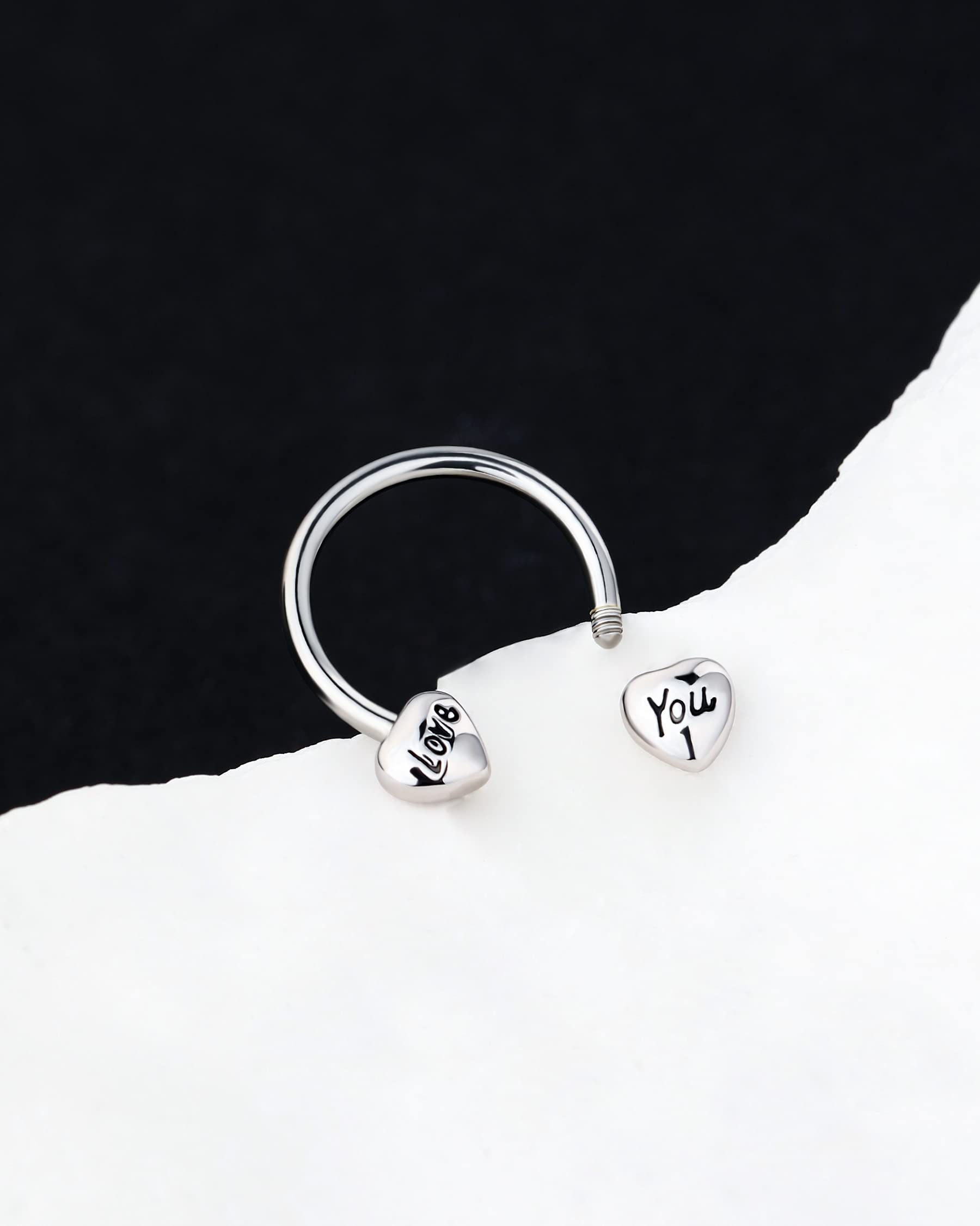 Jewseen Heart Septum Rings Love You Septum Jewelry 16G Septum Piercing Helix Piercing Jewelry Horseshoe Earrings Daith Earrings Tragus Earring Hoop Earring Cartilage Earring for Women Men