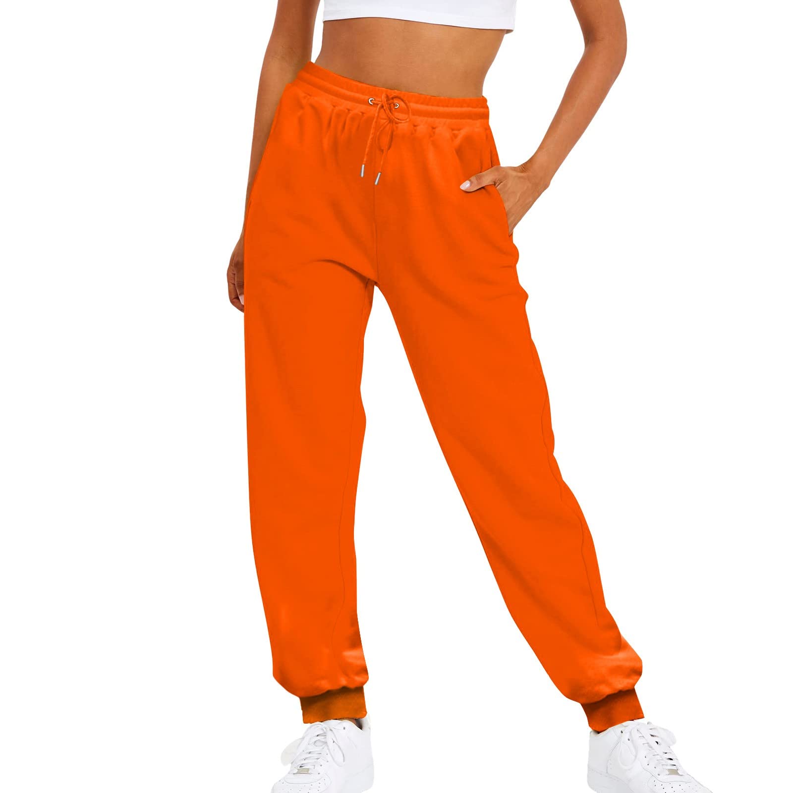 BAGELISE Leggings for Women Pack Hick High Waist Yoga Pants with Pockets, Tummy Control Workout Running Yoga Leggings for Wome Flowy Pants for Women C10 Plus Size Pants for Women Orange