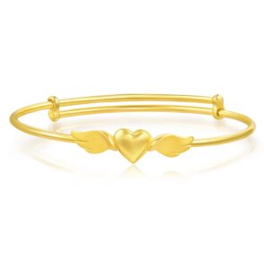 chow sang sang chinese wedding collection 999.9 24k solid gold price-by-weight 8.98g gold heart with wings bangle for women and wedding occasion 89222k | adjustable size