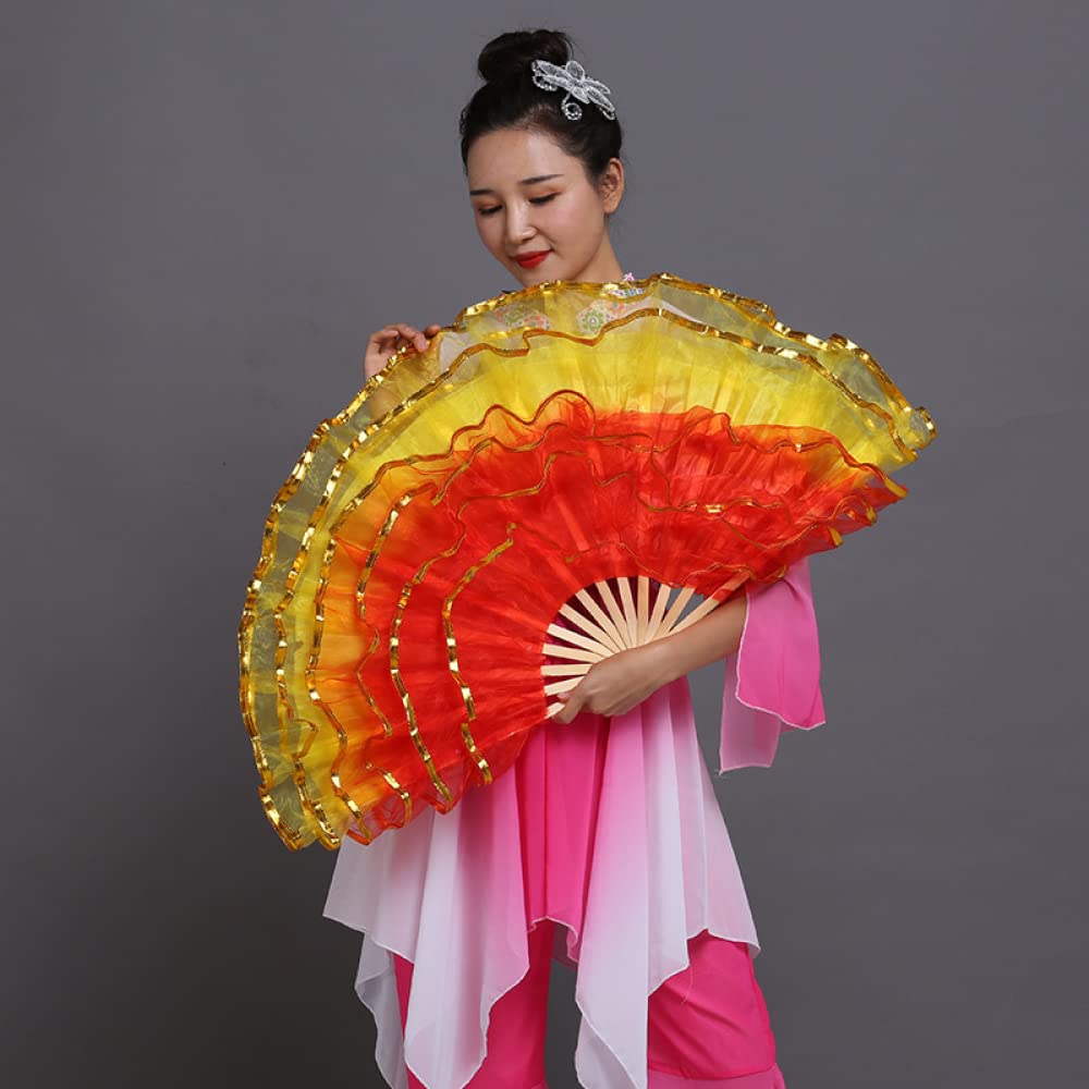 LELAMP 19 Styles Colorful Folding Flexible Dyed Silk Fan Folding Fan Hand Held Chinese Style Handmade Yangko Dance Performance Props