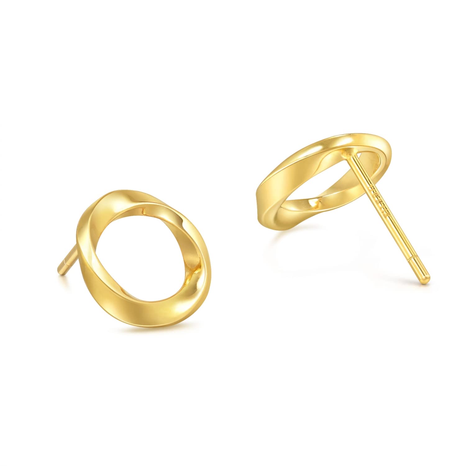 CHOW SANG SANG Dazzling Mirror Gold 999 24K Solid Gold Mobius Strips, Endless love Hoop Stud Earrings for Women 93863E