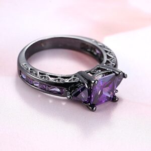 SUKKCCNO Vintage Amethyst Cubic Zirconia Rings Gothic Purple Crystal Square Cut Black Rings Wedding Band Anniversary Mother's Day Holiday Gift Jewelry (Size-8)