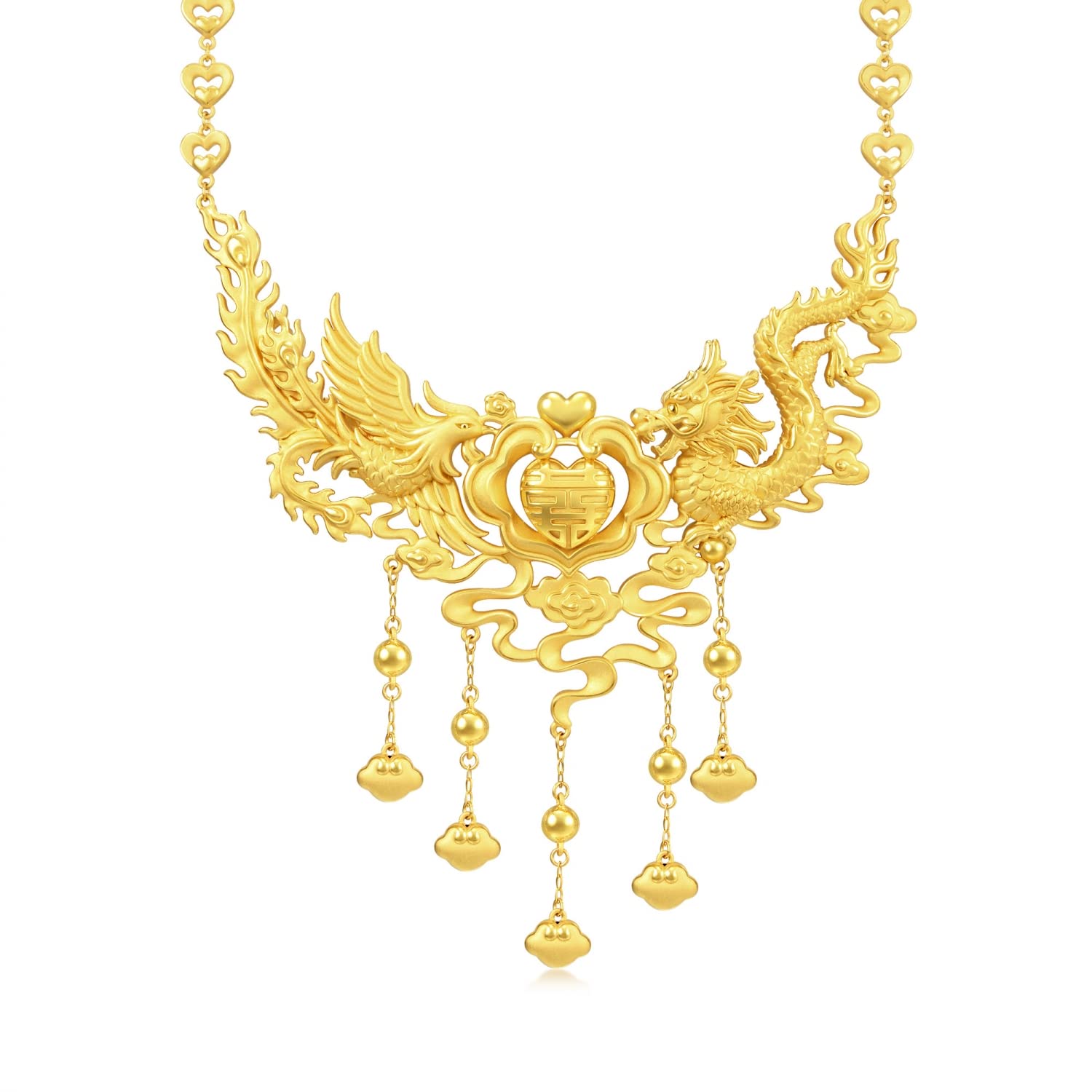 CHOW SANG SANG Chinese Wedding Collection 999 24K Solid Gold Price-by-Weight 45.28g Gold Dragon Phoenix with Ruyi Lock Necklace for Women and Wedding Occasion 93432N | 18.5 Inches, (47 CM)