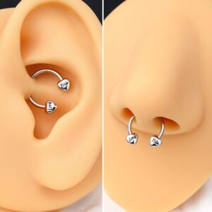 Jewseen Heart Septum Rings Love You Septum Jewelry 16G Septum Piercing Helix Piercing Jewelry Horseshoe Earrings Daith Earrings Tragus Earring Hoop Earring Cartilage Earring for Women Men