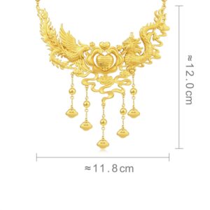 CHOW SANG SANG Chinese Wedding Collection 999 24K Solid Gold Price-by-Weight 45.28g Gold Dragon Phoenix with Ruyi Lock Necklace for Women and Wedding Occasion 93432N | 18.5 Inches, (47 CM)