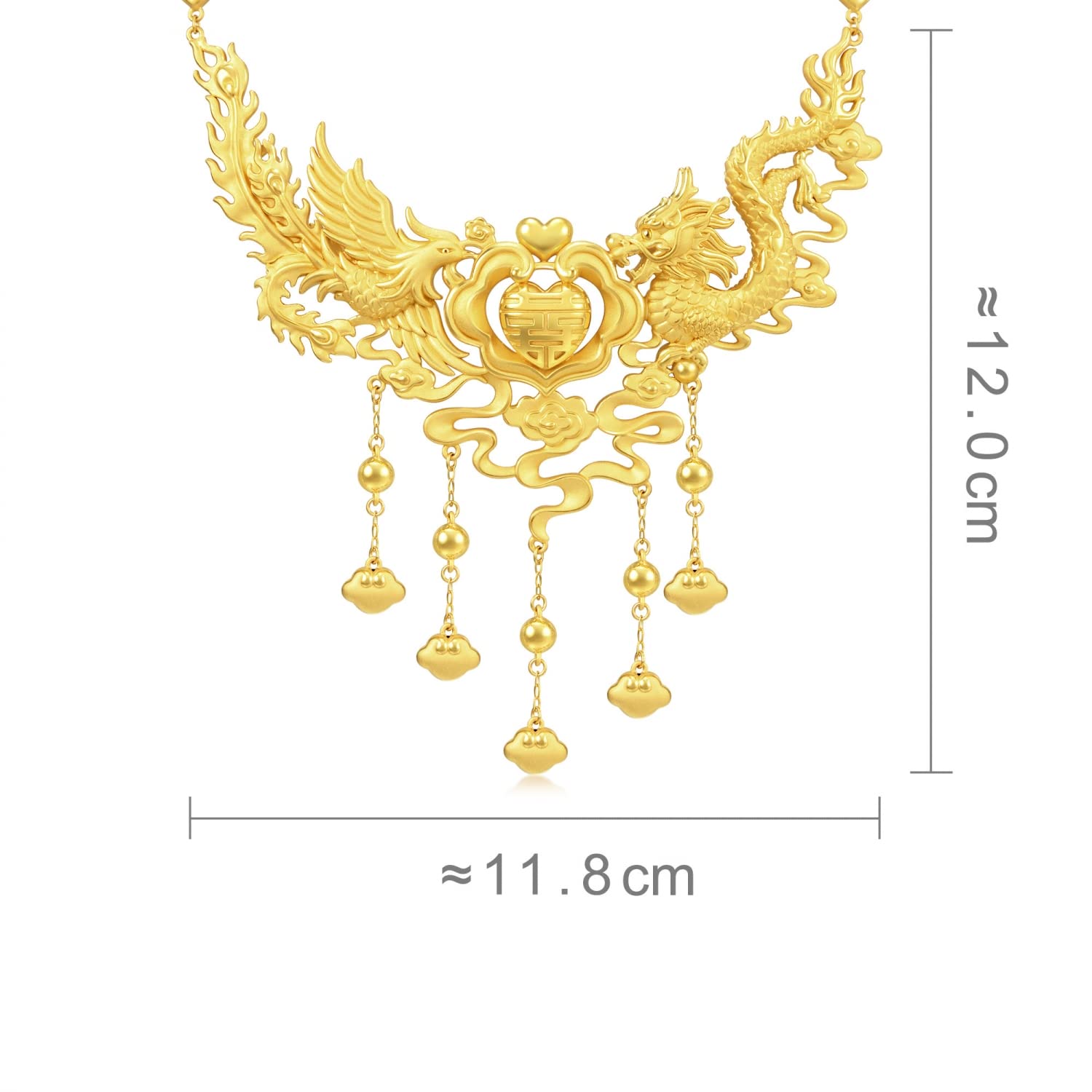 CHOW SANG SANG Chinese Wedding Collection 999 24K Solid Gold Price-by-Weight 45.28g Gold Dragon Phoenix with Ruyi Lock Necklace for Women and Wedding Occasion 93432N | 18.5 Inches, (47 CM)