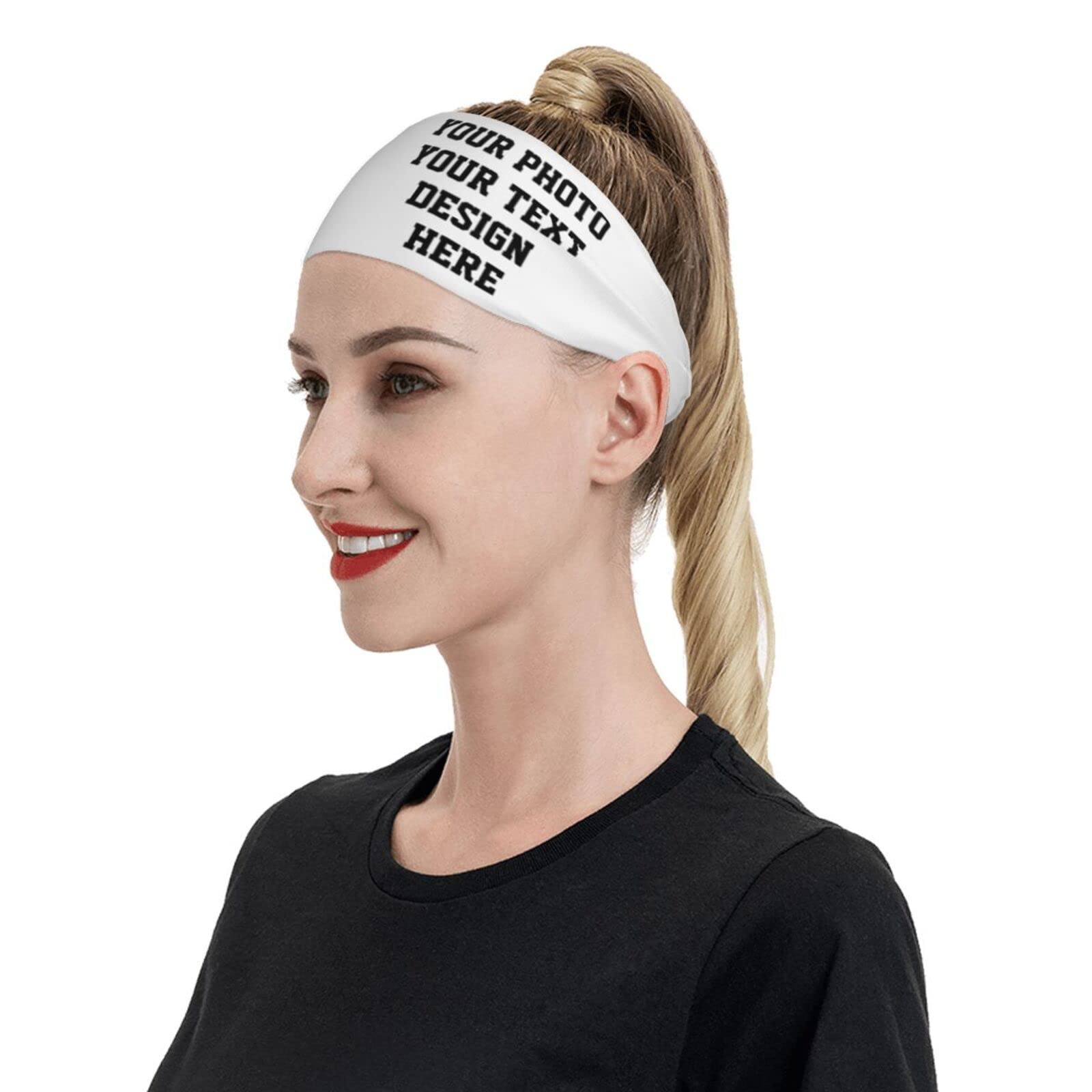 Custom Sport Headbands for Men & Women,Personalized Sweatband,Add Your Image or Text Design Stretchy Moisture Wicking Hairband for Gym, Running, Cycling, Yoga, Basketball, Football