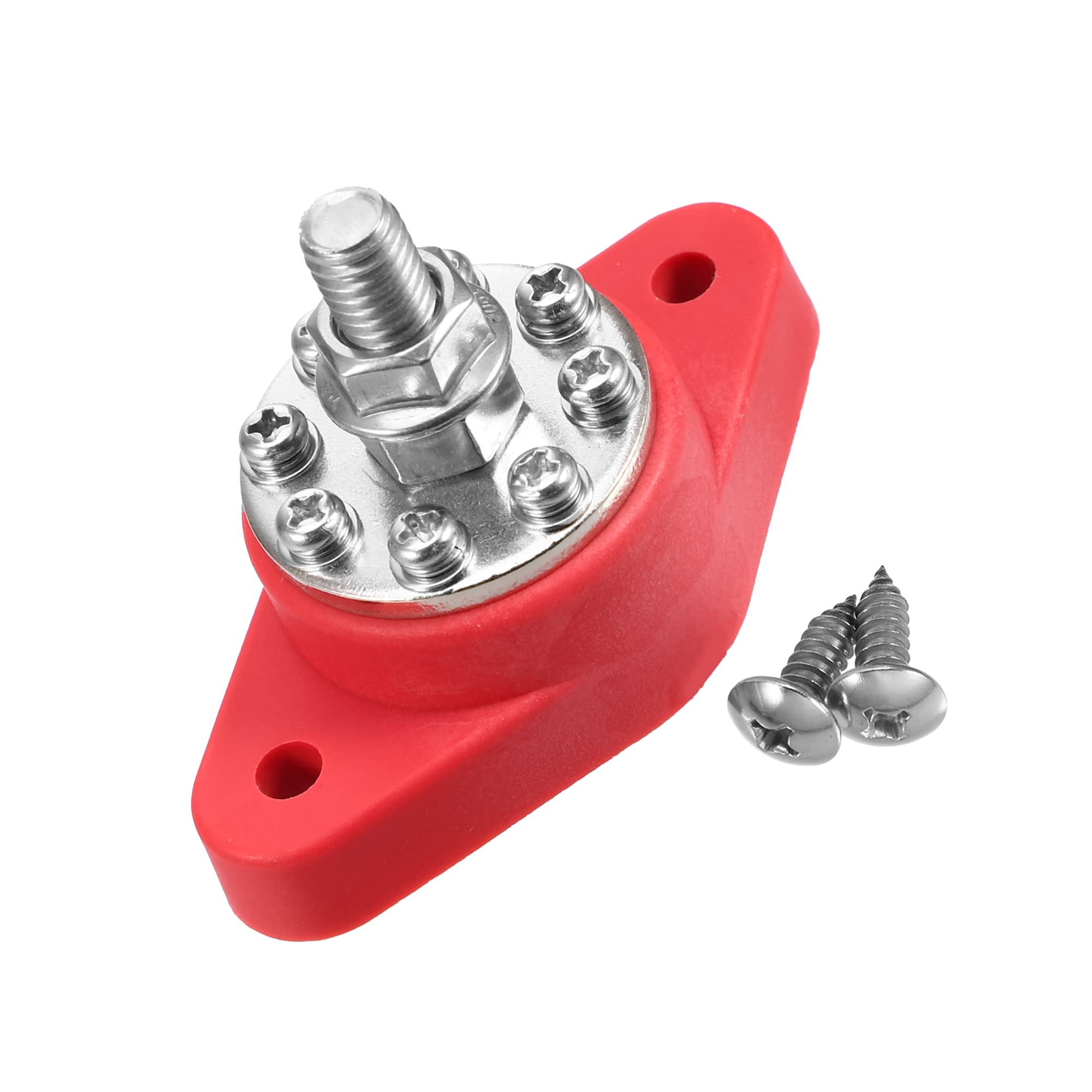 X AUTOHAUX 1 Pcs 3/8" Power Distribution Block 8 Point Bus Bar for Boat Car Marine Battery Junction Block Plastic Metal Red