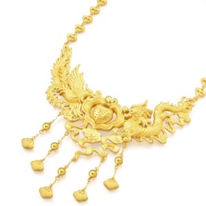 CHOW SANG SANG Chinese Wedding Collection 999 24K Solid Gold Price-by-Weight 45.28g Gold Dragon Phoenix with Ruyi Lock Necklace for Women and Wedding Occasion 93432N | 18.5 Inches, (47 CM)