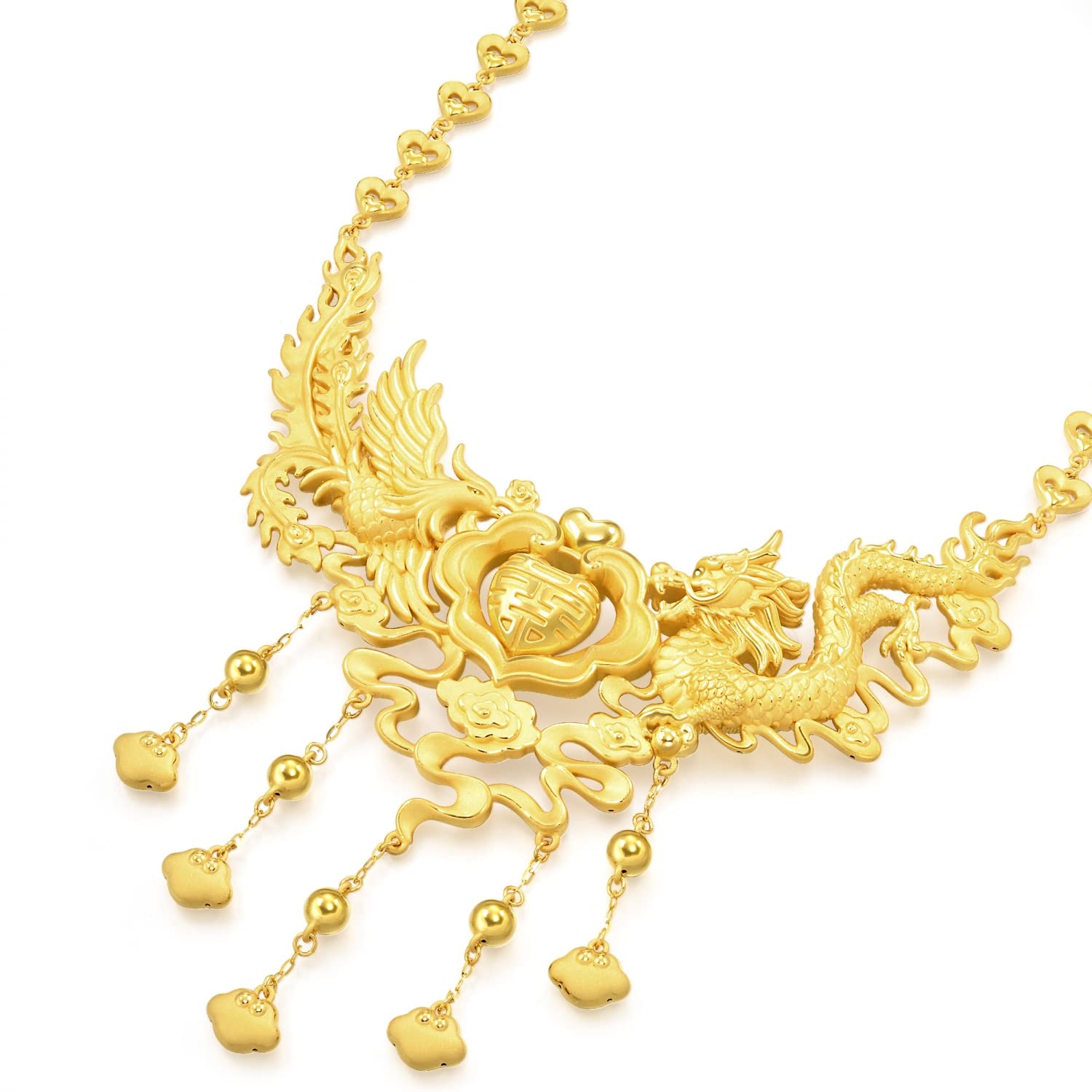 CHOW SANG SANG Chinese Wedding Collection 999 24K Solid Gold Price-by-Weight 45.28g Gold Dragon Phoenix with Ruyi Lock Necklace for Women and Wedding Occasion 93432N | 18.5 Inches, (47 CM)