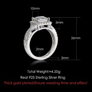 MOYKULN Moissanite 2CT Princess Cut Halo Split Shank Solitaire Rings,D VVS1 Lab Created Diamond Ring 18K White Gold Plated S925 Sterling Silver Band Halloween Thanksgiving Gemstone Jewelry Gifts（7）