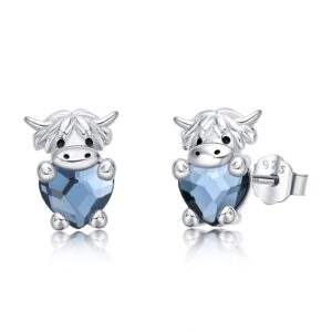 justkidstoy highland cow earrings 925 sterling silver cute animal cow stud earrings cow stuffed jewelry mothers day gifts for mom women girls daughter