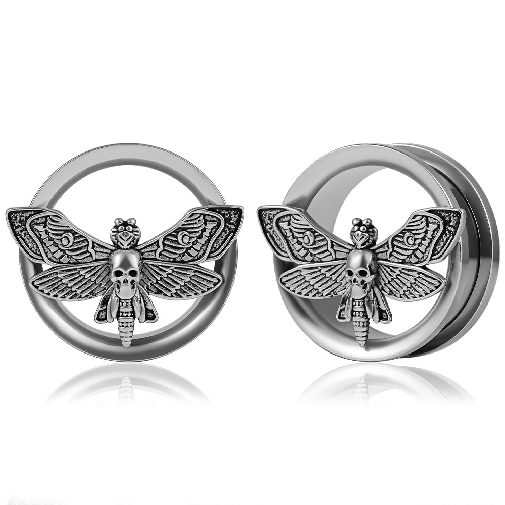 Atomhole 2PCS Moth Ear Plugs Tunnels Gauges Hypoallergenic 316 Stainless Steel Earrings Expander for Stretched Cool Piercing Body JewelryJewelry