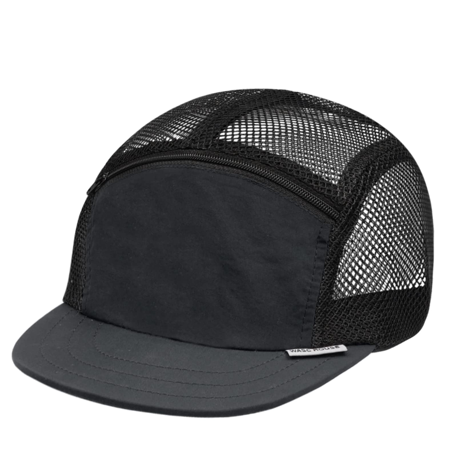 Croogo 5 Panel Short Bill Cap Flat Brim Mesh Baseball Caps Trucker Hat Cooling Breathable Quick Dry Sport Hats,Black-GD16