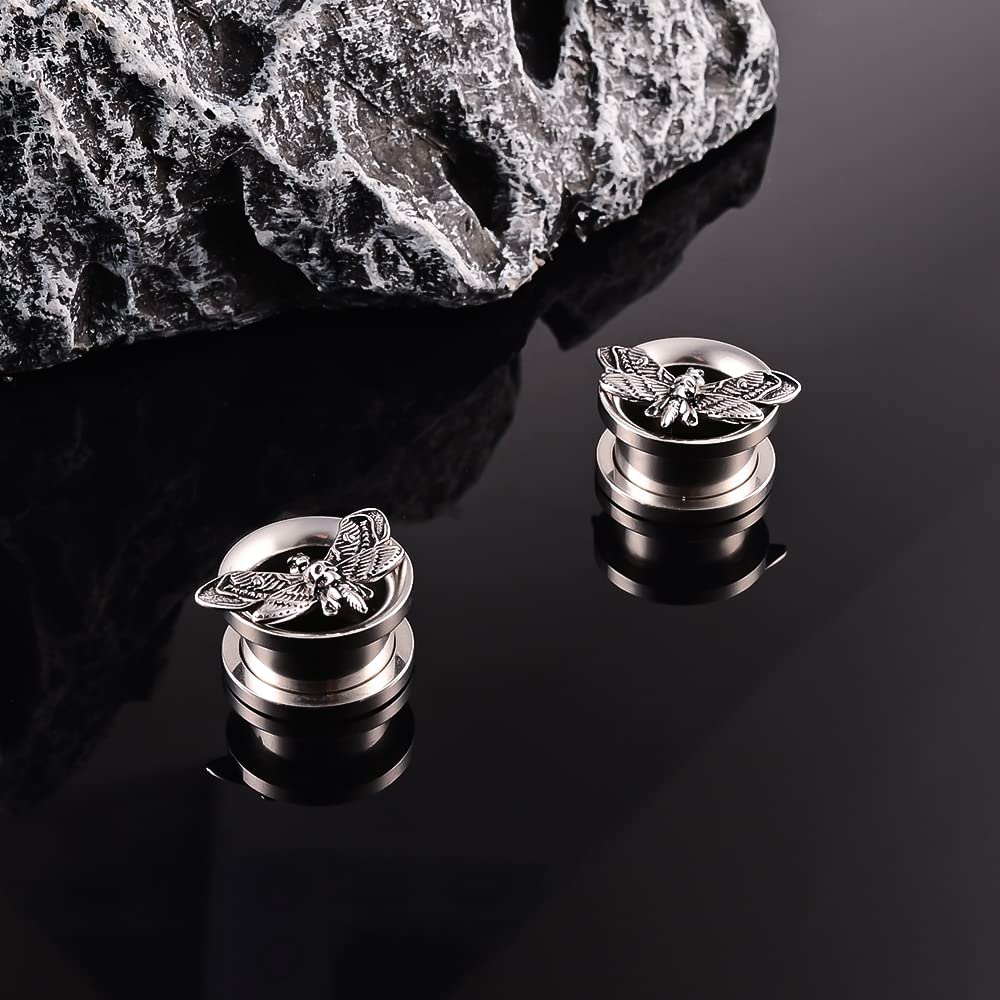 Atomhole 2PCS Moth Ear Plugs Tunnels Gauges Hypoallergenic 316 Stainless Steel Earrings Expander for Stretched Cool Piercing Body JewelryJewelry