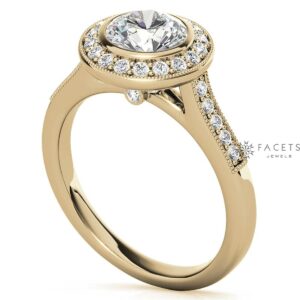 FACETS JEWELS 2.50 TCW Full White Moissanite Engagement And Wedding Ring For Women, Halo Style Propose And Promise Ring For Her In- 10K Solid Yellow Gold Size 5.5