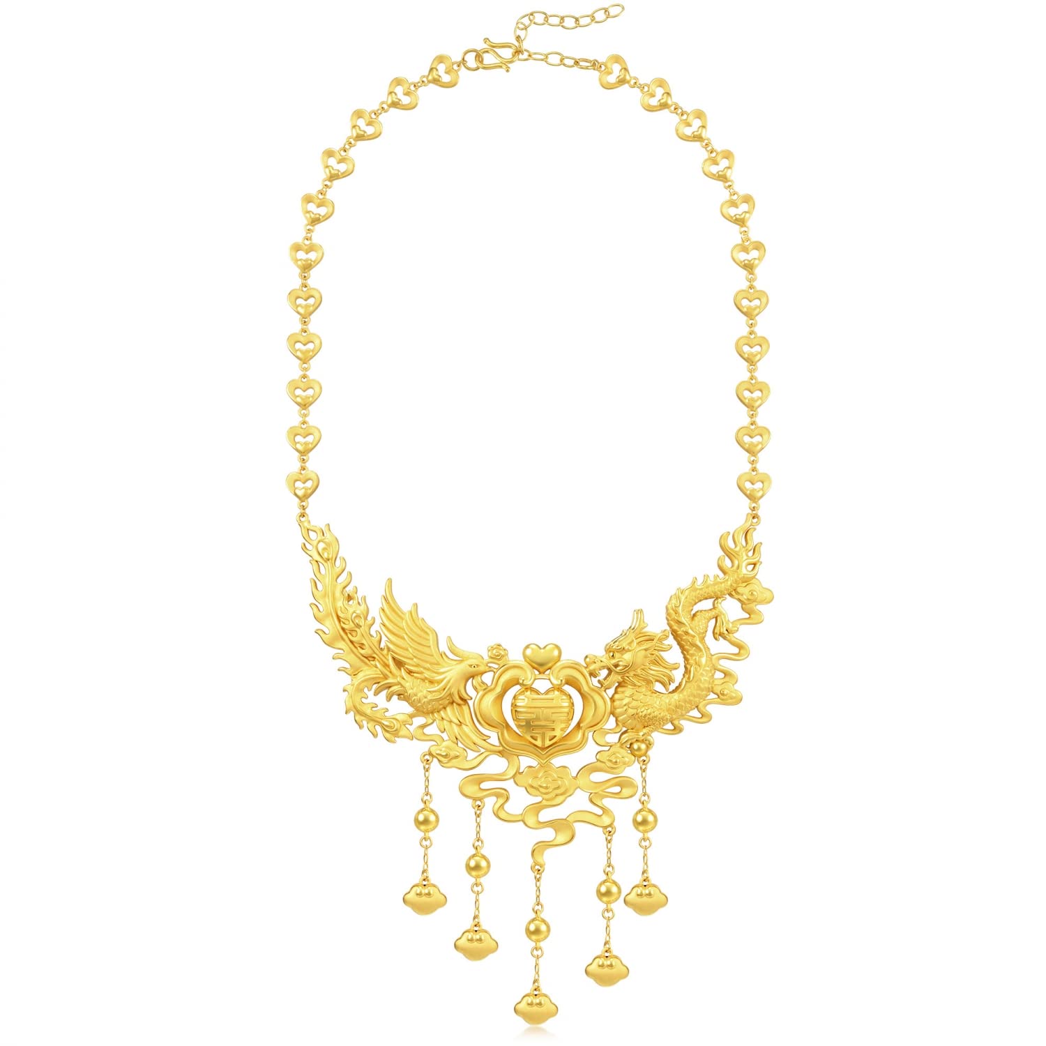 CHOW SANG SANG Chinese Wedding Collection 999 24K Solid Gold Price-by-Weight 45.28g Gold Dragon Phoenix with Ruyi Lock Necklace for Women and Wedding Occasion 93432N | 18.5 Inches, (47 CM)