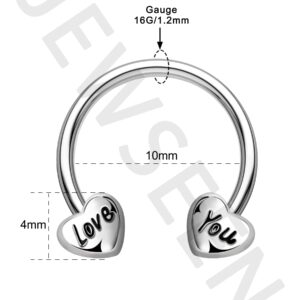 Jewseen Heart Septum Rings Love You Septum Jewelry 16G Septum Piercing Helix Piercing Jewelry Horseshoe Earrings Daith Earrings Tragus Earring Hoop Earring Cartilage Earring for Women Men