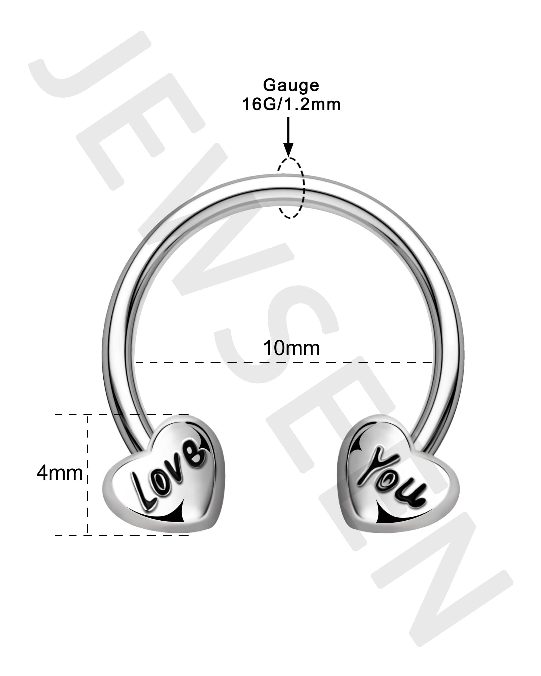 Jewseen Heart Septum Rings Love You Septum Jewelry 16G Septum Piercing Helix Piercing Jewelry Horseshoe Earrings Daith Earrings Tragus Earring Hoop Earring Cartilage Earring for Women Men