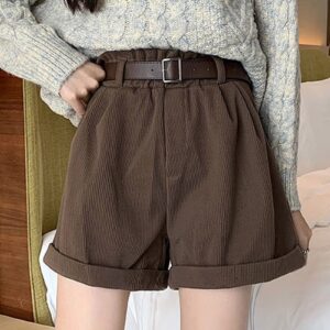 Women's Solid High Waisted Wide Leg Casual Pleated Shorts with Pocket Summer Casual Shorts with Belt (Coffee, XXL)