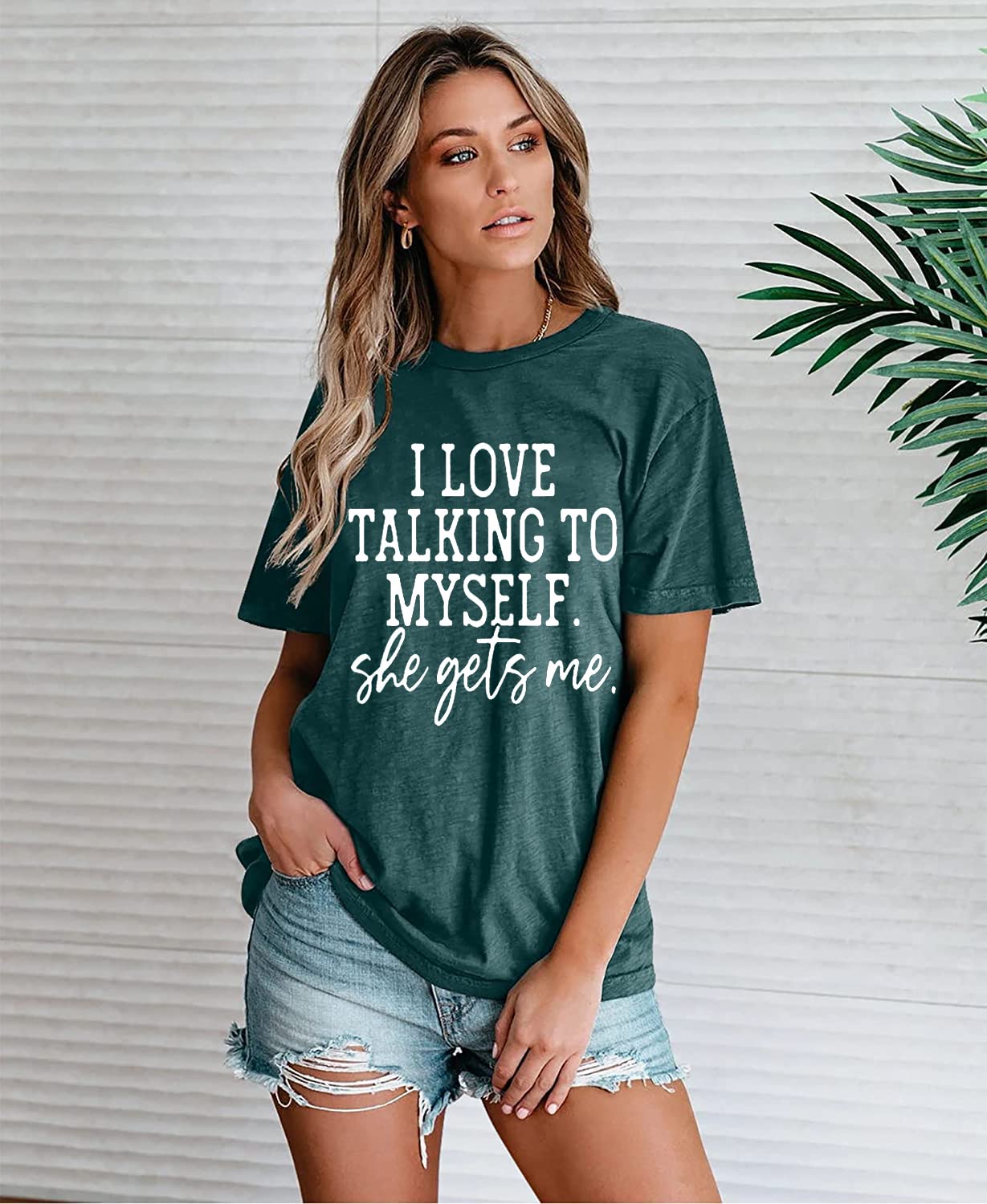 Graphic T-Shirts for Women Cute Simple Sayings Funny Sarcastic Graphic Letter Print Shirts Athletic Short Sleeve Tee-XL (Green)