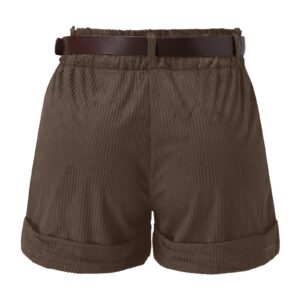 Women's Solid High Waisted Wide Leg Casual Pleated Shorts with Pocket Summer Casual Shorts with Belt (Coffee, XXL)