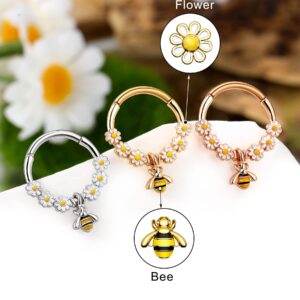 Melighting Bee Septum Rings 16G Dangle Septum Jewelry Stainless Steel 316L Flower Septum Ring Cute Daith Earrings Helix Earring Cartilage Tragus Piercing for Women