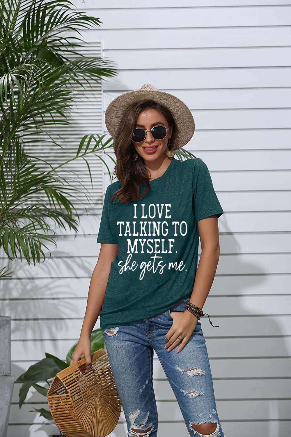 Graphic T-Shirts for Women Cute Simple Sayings Funny Sarcastic Graphic Letter Print Shirts Athletic Short Sleeve Tee-XL (Green)