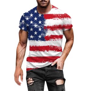 Mens USA Flag American Patriotic T-Shirt Short Sleeve 4Th of July Tshirts Street Soldier Patriotic Flag Printed Tees(White,Large)