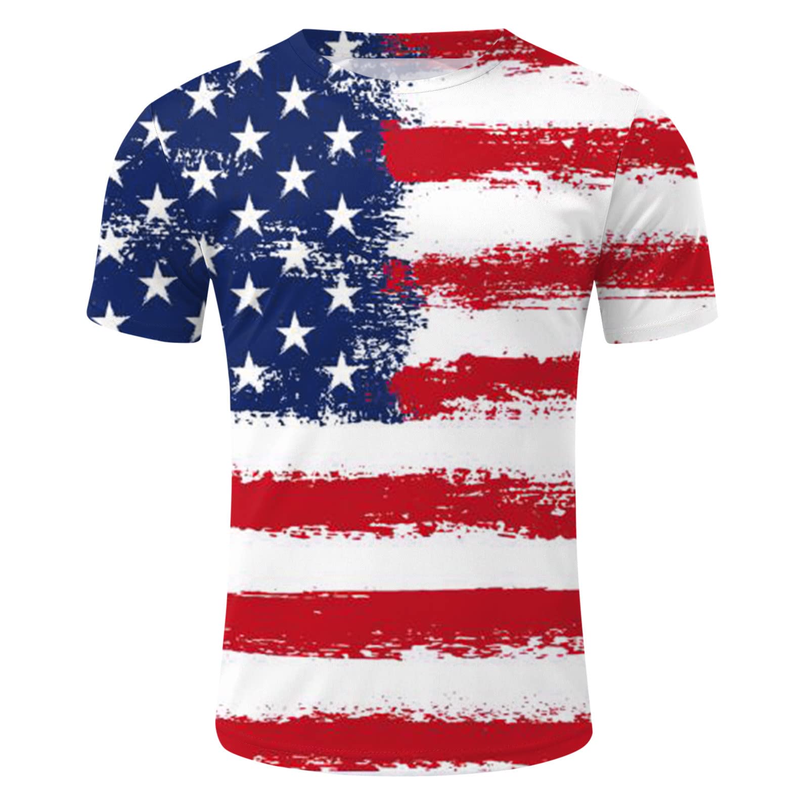 Mens USA Flag American Patriotic T-Shirt Short Sleeve 4Th of July Tshirts Street Soldier Patriotic Flag Printed Tees(White,Large)