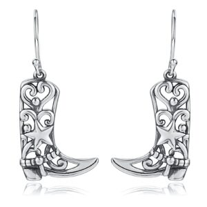 sterling silver cowgirl boot earrings: women dangle boot earrings country western style jewelry gifts for cowgirl (style 1)