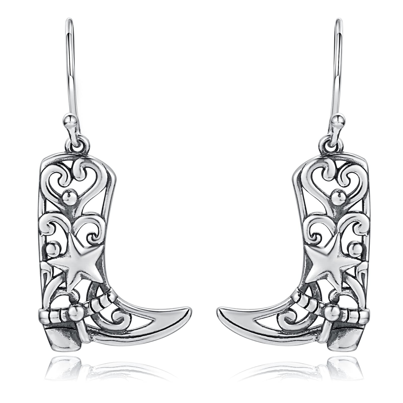 Sterling Silver Cowgirl Boot Earrings: Women Dangle Boot Earrings Country Western Style Jewelry Gifts for Cowgirl (Style 1)