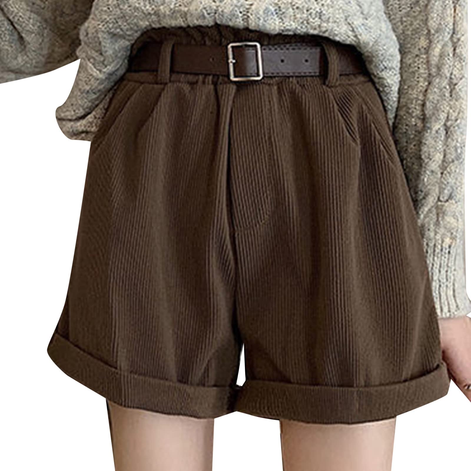 Women's Solid High Waisted Wide Leg Casual Pleated Shorts with Pocket Summer Casual Shorts with Belt (Coffee, XXL)