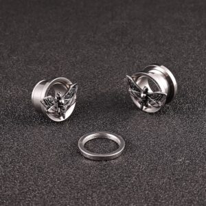 Atomhole 2PCS Moth Ear Plugs Tunnels Gauges Hypoallergenic 316 Stainless Steel Earrings Expander for Stretched Cool Piercing Body JewelryJewelry