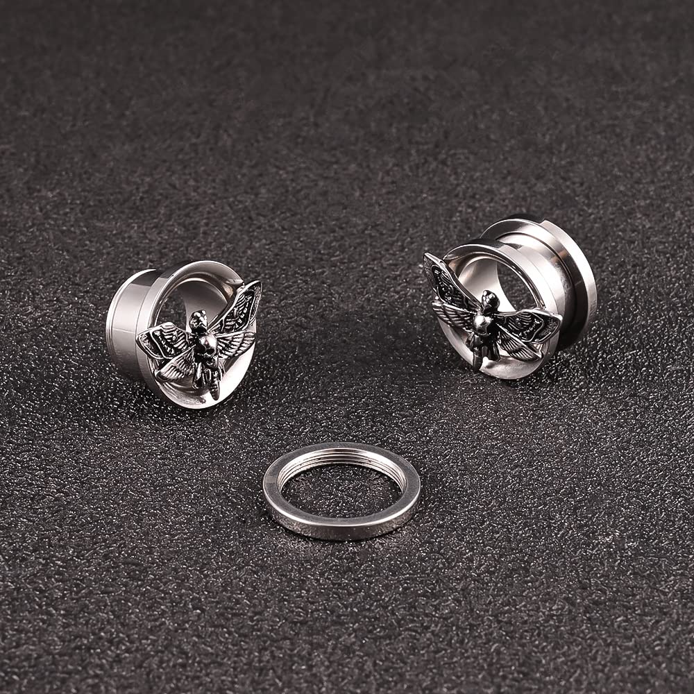 Atomhole 2PCS Moth Ear Plugs Tunnels Gauges Hypoallergenic 316 Stainless Steel Earrings Expander for Stretched Cool Piercing Body JewelryJewelry