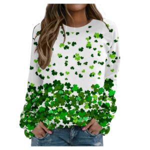 ZunFeo St Patricks Day Shirt Women Long Sleeve Raglan Sleeve Irish Tee Blouse Strap Shamrock Graphic T Shirts Trendy Blouse, X-green, X-Large