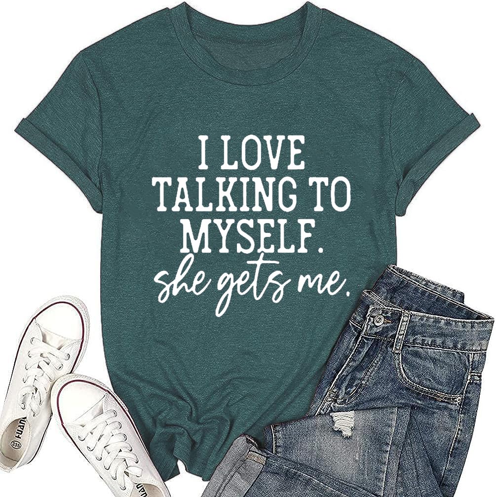 Graphic T-Shirts for Women Cute Simple Sayings Funny Sarcastic Graphic Letter Print Shirts Athletic Short Sleeve Tee-XL (Green)