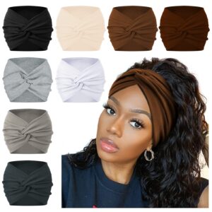 aktvshow 7'' wide headbands for women, extra large turban workout headband fashion yoga hair bands boho twisted thick hair accessories, 8pack