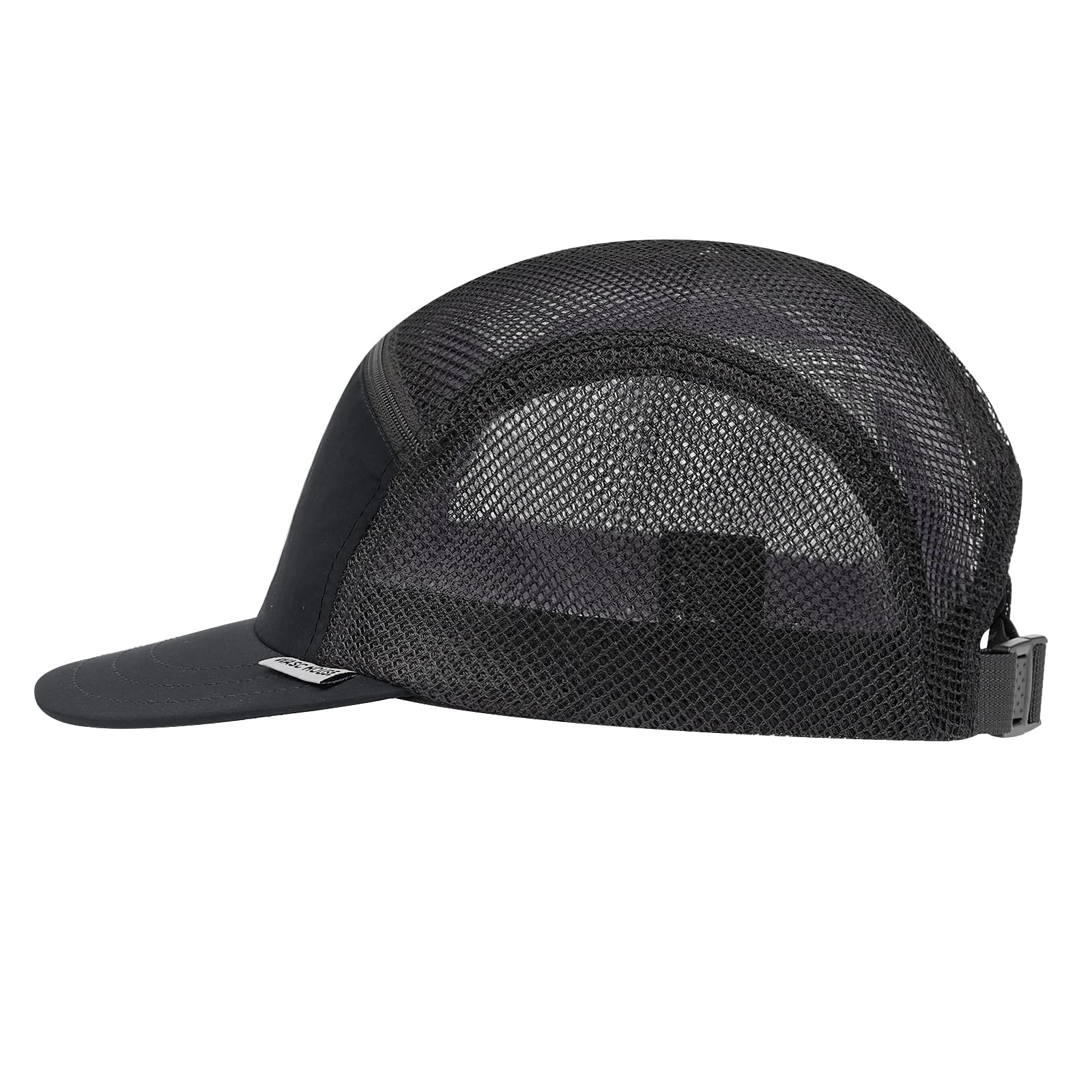 Croogo 5 Panel Short Bill Cap Flat Brim Mesh Baseball Caps Trucker Hat Cooling Breathable Quick Dry Sport Hats,Black-GD16