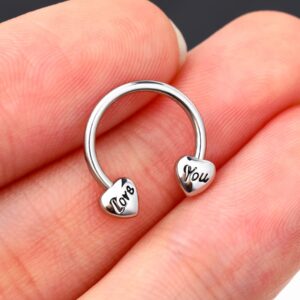 Jewseen Heart Septum Rings Love You Septum Jewelry 16G Septum Piercing Helix Piercing Jewelry Horseshoe Earrings Daith Earrings Tragus Earring Hoop Earring Cartilage Earring for Women Men