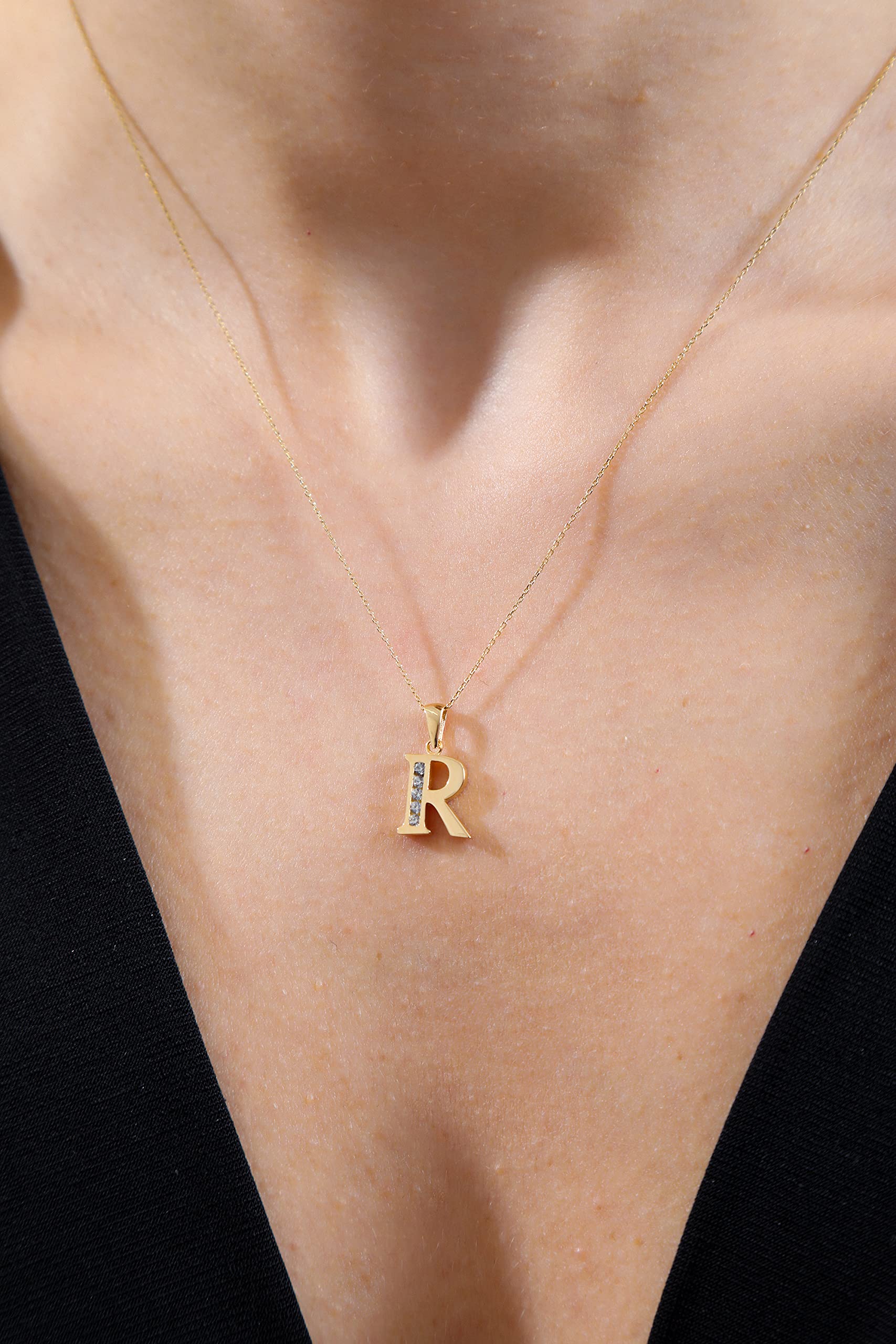 Wish Carat 100% 14k Real Gold Necklace for Women with Zirconia Diamond | Dainty Charm Alphabet Name Letter Initial Necklaces for Women | Pendant Jewelry for Her | Birthday Gifts | 18''