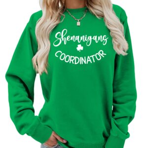 BUNDMAN st patricks day sweatshirt women Shenanigans Coordinator T Shirt St Patrick'S Day Shamrock Funny Gift Casual Long Sleeve Sweatshirt Womens Tops