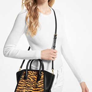 Michael Kors Avril Tiger Print Calf Hair Top Zip Small Satchel, Marigold