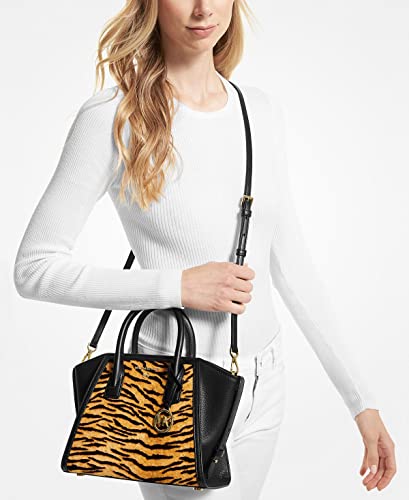 Michael Kors Avril Tiger Print Calf Hair Top Zip Small Satchel, Marigold