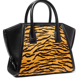 Michael Kors Avril Tiger Print Calf Hair Top Zip Small Satchel, Marigold