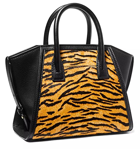 Michael Kors Avril Tiger Print Calf Hair Top Zip Small Satchel, Marigold