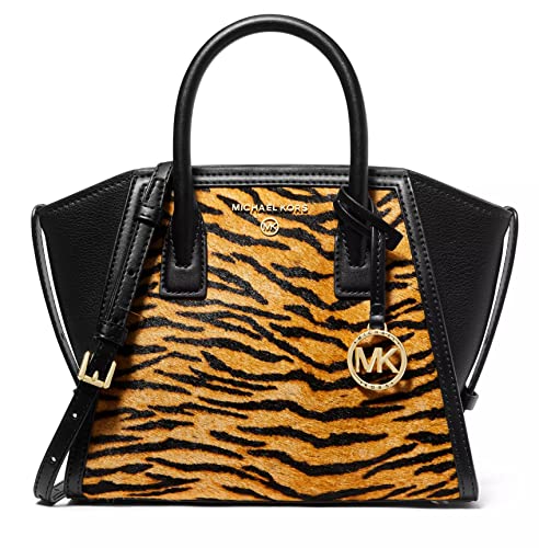 Michael Kors Avril Tiger Print Calf Hair Top Zip Small Satchel, Marigold