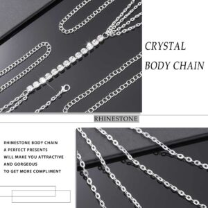 Tgirls Rhinestone Body Chains Silver Body Jewelry for Women Sexy Crystal Body Chain Beach Party Body Belly Chain